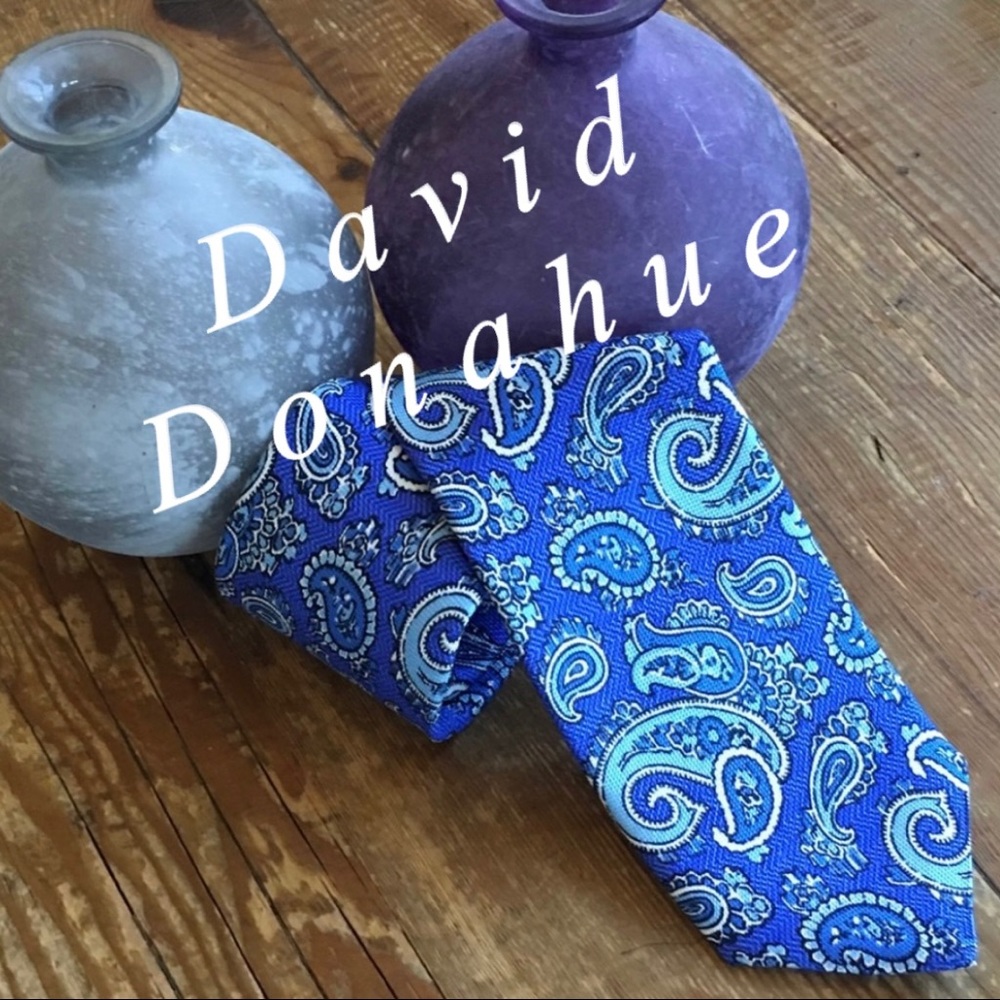 David Donahue Handmade Paisley Blue Silk Tie